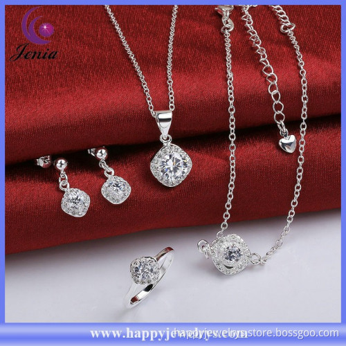 Elegant white zircon stone 925 silver anklet ,ring ,pendant earrings set jewelry set ( SPCS780-D)